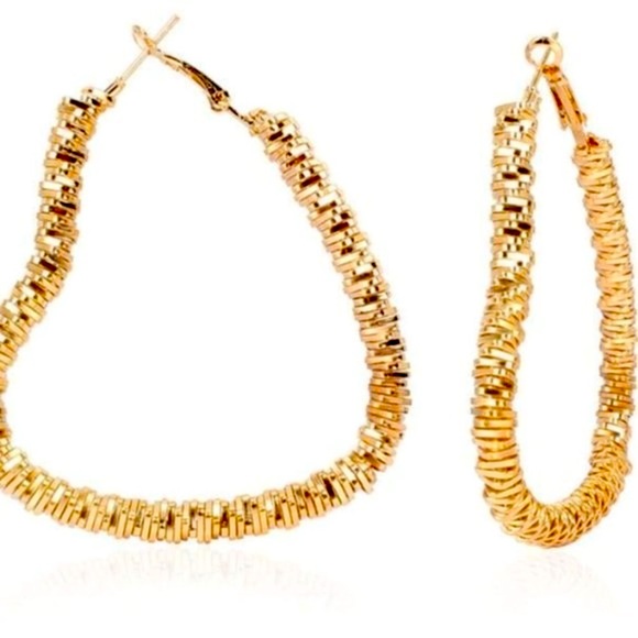 Jumbo Boho Open Heart Shape Jewels Gold Hoop Oversized Drop Dangle Earrings 4X5 - Picture 1 of 5